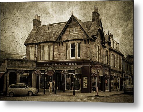 Jenny Rainbow Fine Art Photography Metal Print featuring the photograph Macnaughtons of Pitlochry. Perthshire. Sepia by Jenny Rainbow