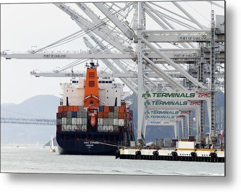 Made In China Metal Print featuring the photograph Made in China -- Container Ship Kobe Express at Port of Oakland, California by Darin Volpe
