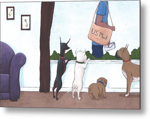 Dogs Metal Print featuring the painting Mailman by Christy Beckwith