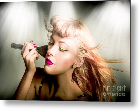 Makeup Metal Print featuring the photograph Make-up brush pinup by Jorgo Photography