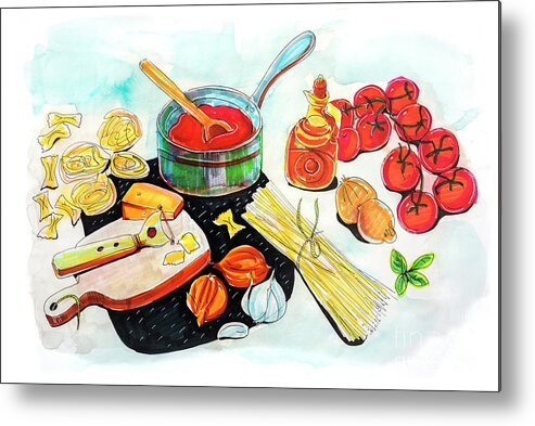 Illustration Metal Print featuring the drawing making Italian tomato's sauce by Ariadna De Raadt
