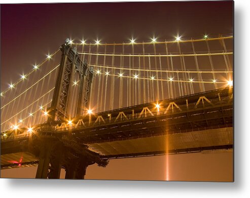 Manhattan Bridge Metal Print featuring the photograph Manhattan Bridge at Night 1 by Val Black Russian Tourchin