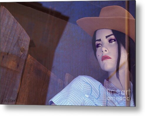 Reflection Metal Print featuring the photograph mannequin reflections - Cowgirl by Sharon Hudson