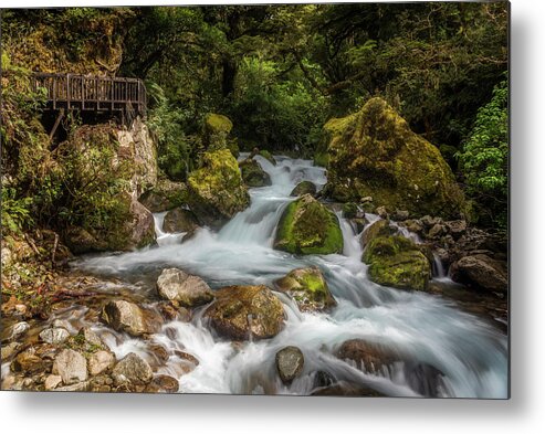 Joan Carroll Metal Print featuring the photograph Marian Cascade New Zealand by Joan Carroll