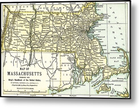 Map Metal Print featuring the photograph Massachusetts Antique Map 1891 by Phil Cardamone