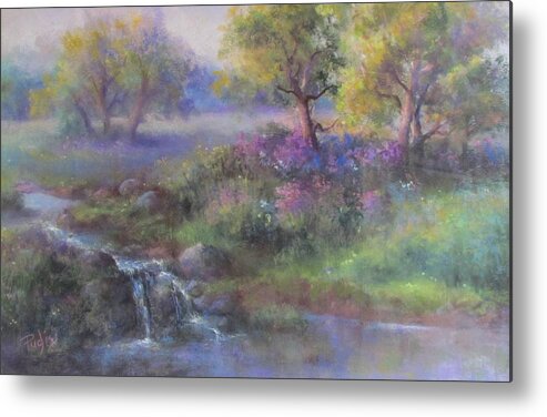 Landscape Metal Print featuring the pastel Meadow Spring by Bill Puglisi