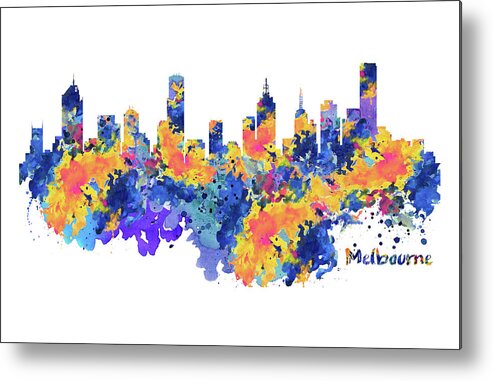 Marian Voicu Metal Print featuring the painting Melbourne Watercolor Skyline by Marian Voicu