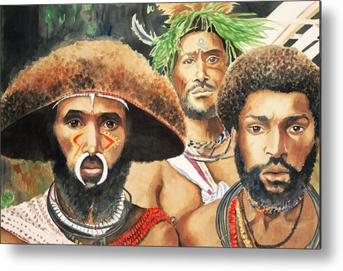 Men From New Guinea Metal Print featuring the painting Men from New Guinea by Judy Swerlick