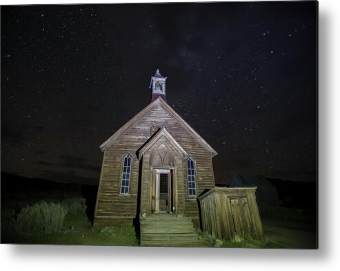Abandoned Metal Print featuring the photograph Methodist church at night, Bodie, California by Karen Foley