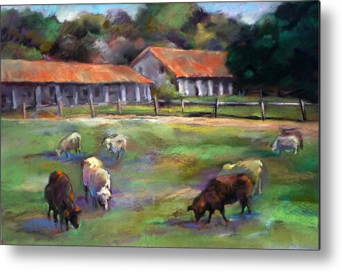 Sheep Metal Print featuring the pastel Mission Grazing by Joan Jones