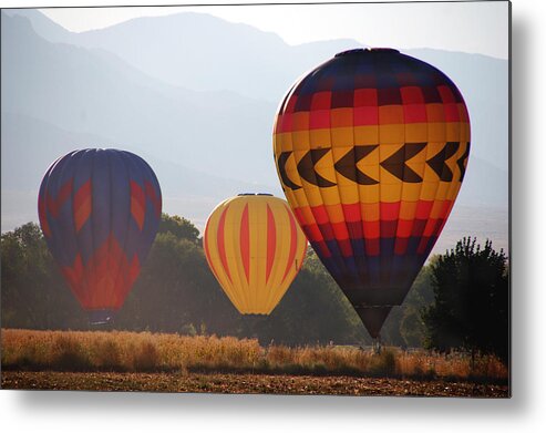 Balloons Metal Print featuring the photograph Misty Landings by Kathleen Stephens