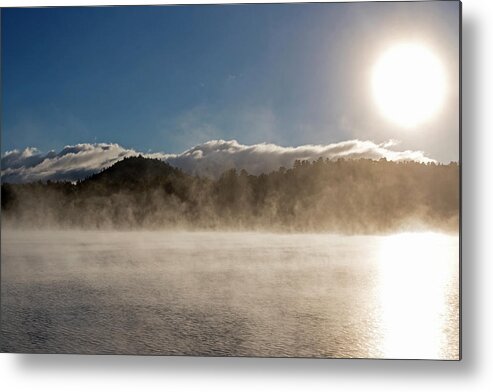 Adirondacks Metal Print featuring the photograph Misty morning on Mirror Lake in Lake Placid Adirondacks Sunrise by Toby McGuire