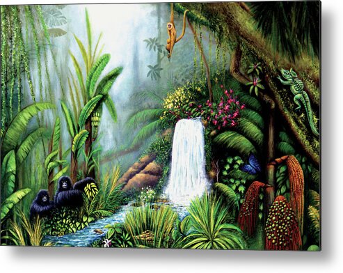 Jungle Metal Print featuring the painting Monkeying Around by Lynn Buettner