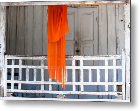 Alms Metal Print featuring the photograph Monk's robe hanging out to dry, Luang Prabang, Laos by Neil Alexander Photography