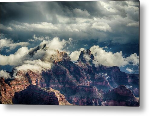 Inversion Metal Print featuring the photograph Monsoon clouds Grand Canyon by Gaelyn Olmsted