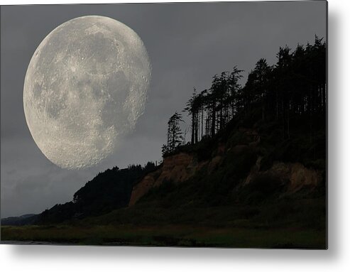 Landscape Metal Print featuring the photograph Moon at Roosevelt Beach WA by Bob Cournoyer