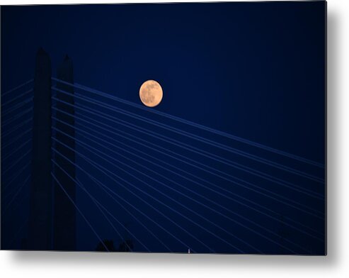 Moon Metal Print featuring the photograph Moon over Bridge by Jerry Cahill