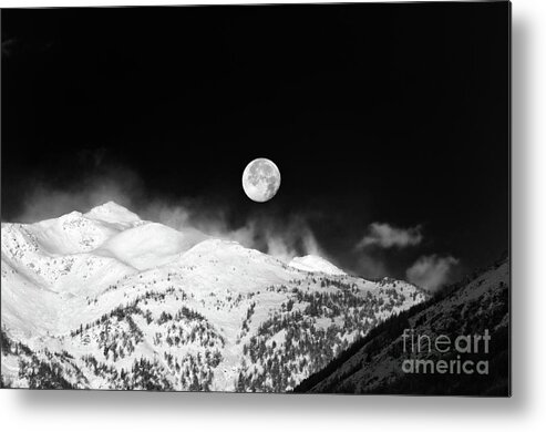Moon Metal Print featuring the photograph Moon over the Alps by Silvia Ganora