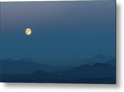 Moon Metal Print featuring the photograph Moon Rising over the North Cascades by Michael Russell