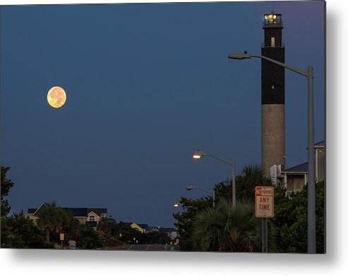 Moon Metal Print featuring the photograph Moonlight Lighthouse by Nick Noble