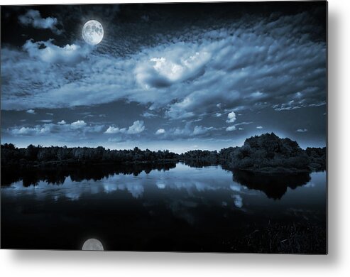 Beautiful Metal Print featuring the photograph Moonlight over a lake by Jaroslaw Grudzinski