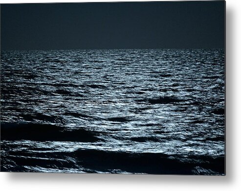 Moon Metal Print featuring the photograph Moonlight waves by Nancy Landry