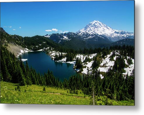 Hike Metal Print featuring the photograph Mount Rainier and Eunice Lake by Pelo Blanco Photo