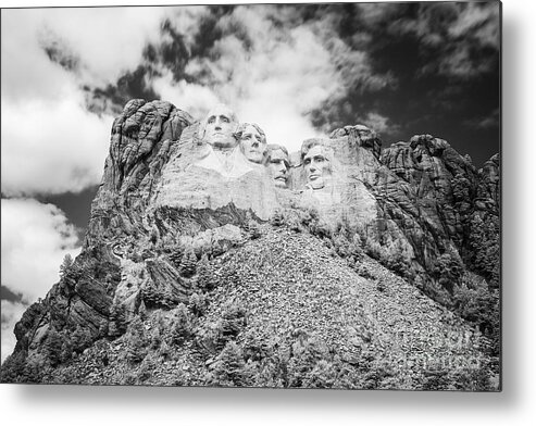 International Landmark Metal Print featuring the photograph Mount Rushmore Black and White by Bryan Mullennix