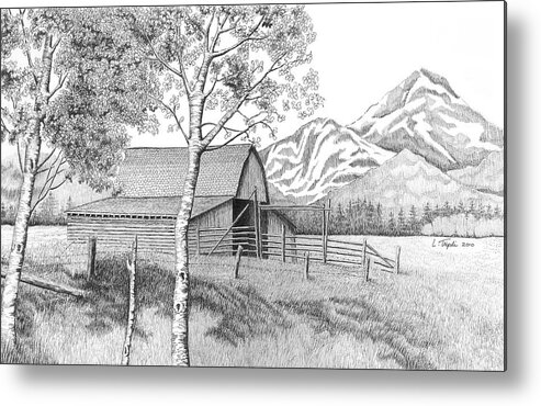 Landscape Metal Print featuring the drawing Mountain Pastoral by Lawrence Tripoli