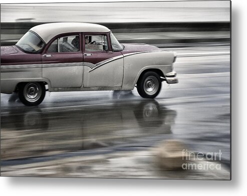 Havana Metal Print featuring the photograph Moving Old Car by Jose Rey