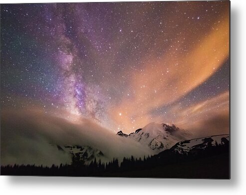 Mt. Rainier National Park Metal Print featuring the photograph Mt. Rainier Milky Way 1 AM by Joe Kopp