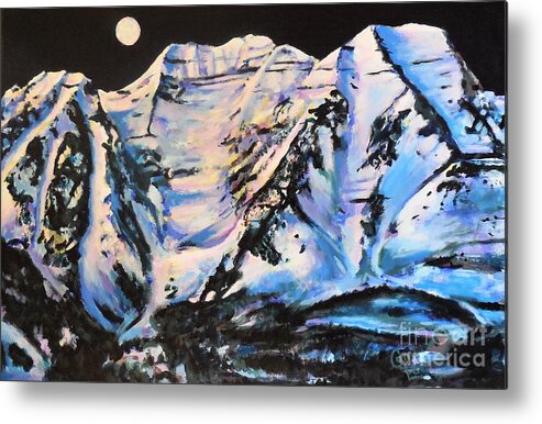 Timpanogos Metal Print featuring the painting Mt. Timpanogos Under a Full Moon by Cami Lee