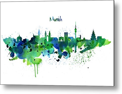 Munich Metal Print featuring the painting Munich Skyline Silhouette by Marian Voicu