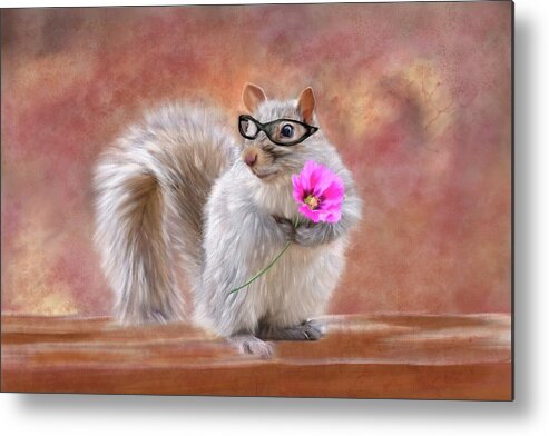 Squirrel Metal Print featuring the mixed media My Gift to You by Mary Timman