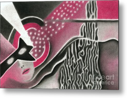 Surrealistic Metal Print featuring the pastel Mystery Woman by Christine Perry