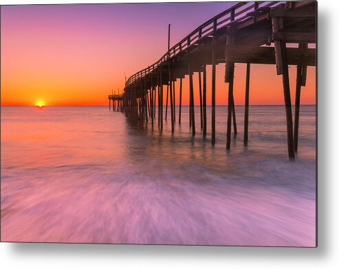Outer Banks Metal Print featuring the photograph Nags Head Avon Fishing Pier at Sunrise by Ranjay Mitra