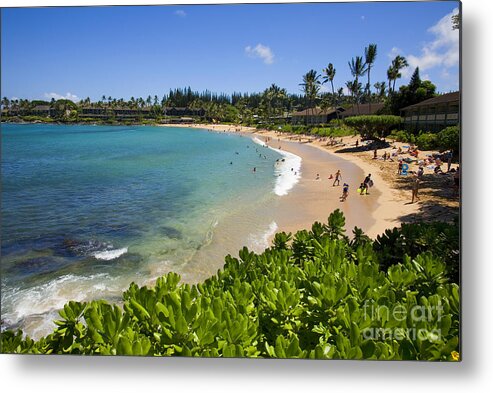 Bay Metal Print featuring the photograph Napili Bay with visitors by Ron Dahlquist - Printscapes