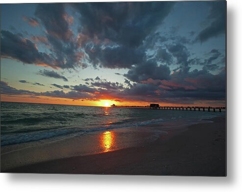 Naples Pier Metal Print featuring the photograph Naples Pier Sunset by Nick Shirghio