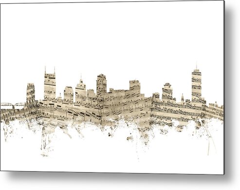 Nashville Metal Print featuring the digital art Nashville Tennessee Skyline Sheet Music by Michael Tompsett