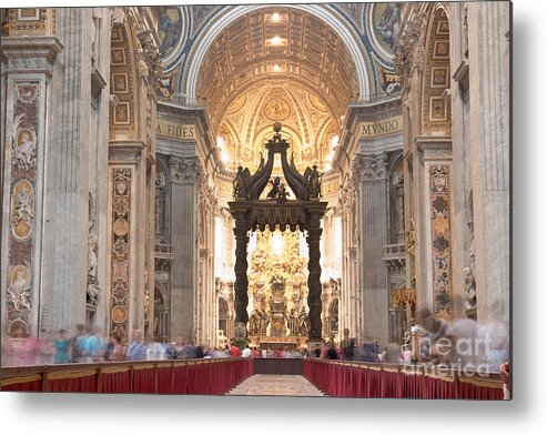 Christian Metal Print featuring the photograph Nave Baldachin Cathedra and People by Fabrizio Ruggeri