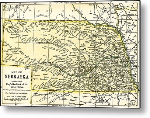 Map Metal Print featuring the photograph Nebraska Antique Map 1891 by Phil Cardamone