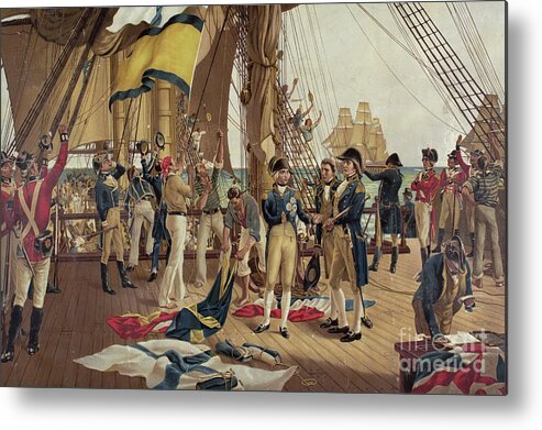 Royal Navy Metal Print featuring the painting Nelson's Last Signal at Trafalgar by Thomas Davidson
