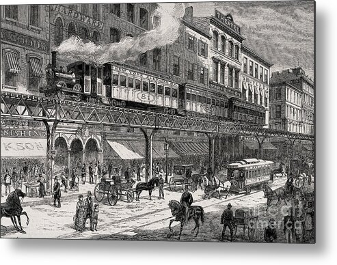 Historic Metal Print featuring the photograph New York Elevated Railway, 19th Century by Wellcome Images