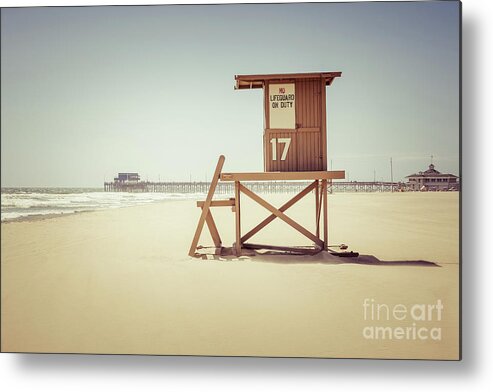 17th Metal Print featuring the photograph Newport Beach Pier and Lifeguard Tower 17 by Paul Velgos