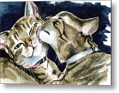 Cat Metal Print featuring the painting Nice And Clean - Tabby Cat Painting by Dora Hathazi Mendes