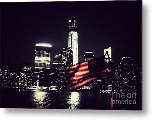 New York City Skyline Metal Print featuring the photograph Night Flag by HELGE Art Gallery