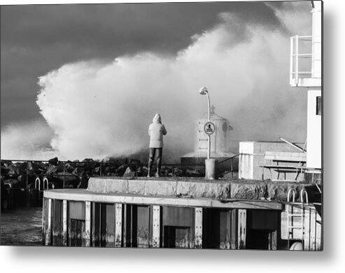 Black Metal Print featuring the photograph No Swimming - Black and white by Marcus Karlsson Sall