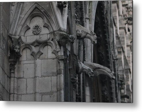 Notre Dame Cathedral Gargoyles Metal Print featuring the photograph North Side Notre Dame Cathedral by Christopher J Kirby