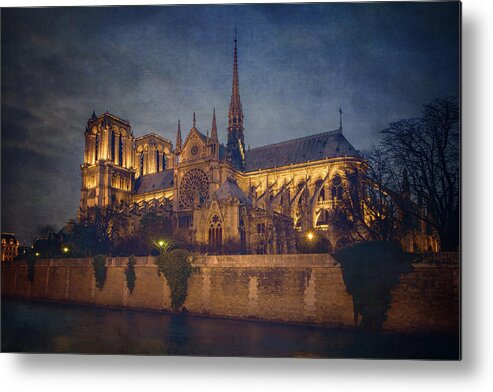 Joan Carroll Metal Print featuring the photograph Notre Dame on the Seine Textured by Joan Carroll