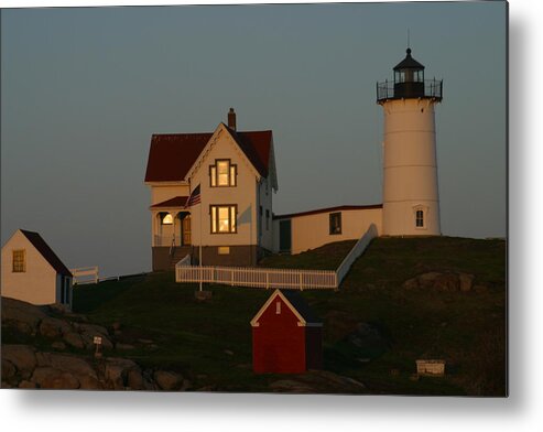 Nubble Light Metal Print featuring the painting Nubble Light at sunset by Imagery-at- Work